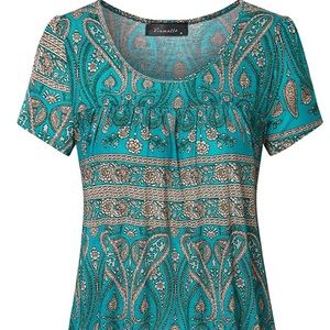 3/$30 Vinmatto Teal Paisley Scoop Neck Top/Blouse